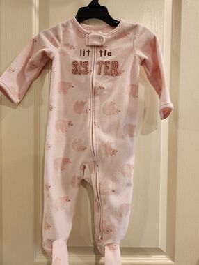 Carter's Pink Bear Print Fleece One-Piece Footie
